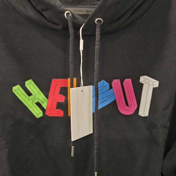 Helmut Lang Logo-Print Hooded Sweatshirt - Black - Picture 3 of 10